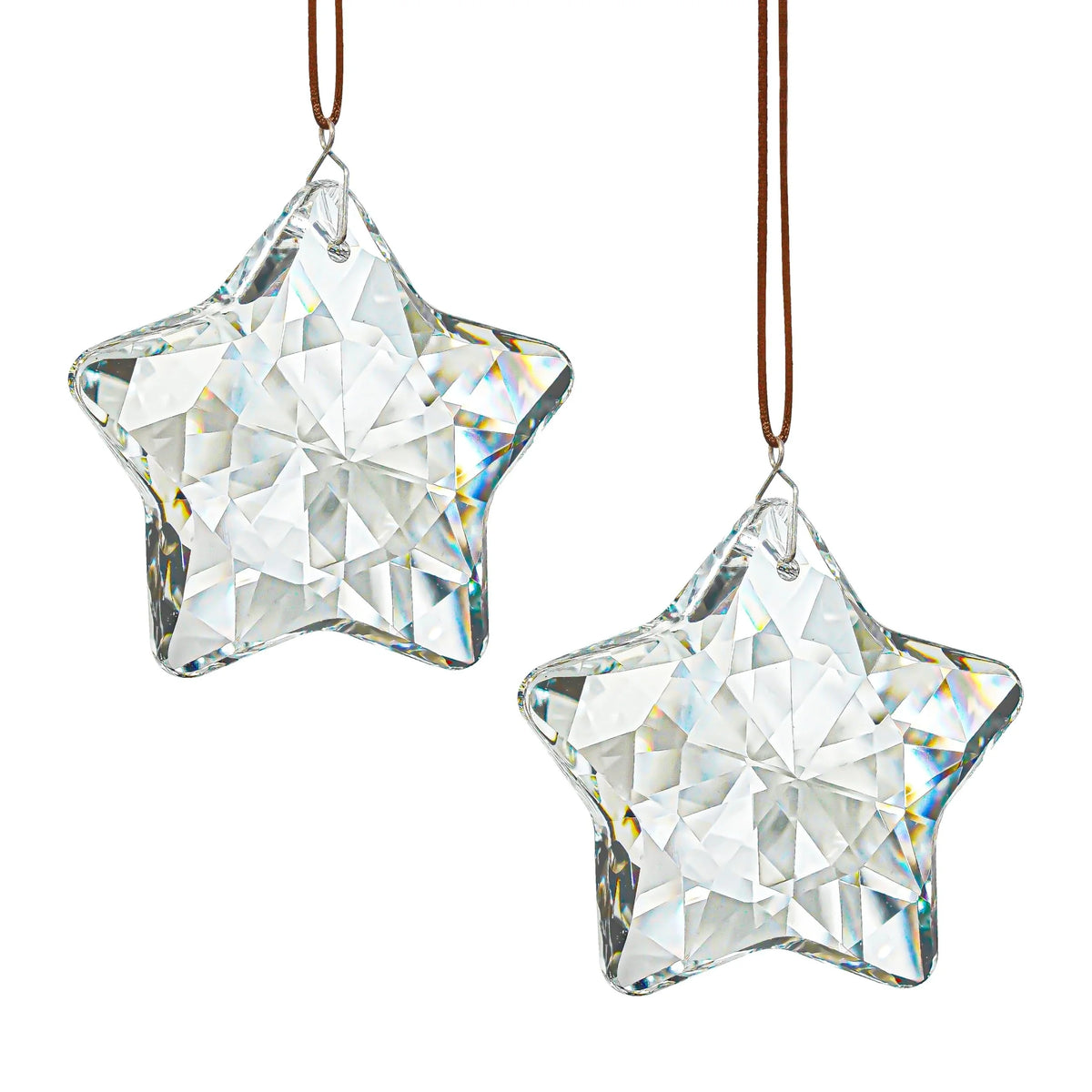 Two Crystal Stars Sun Catchers Window Prisms Hanging Decor