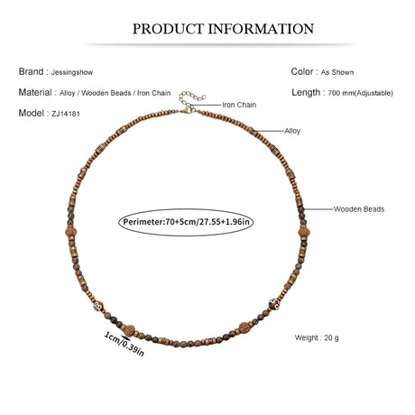 Bohemian Vintage Style Men's Wooden Bead Necklace