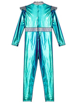 Girls Boys Alien Costume Shiny Metallic Full Body Suit Space Astronaut Robot Halloween Dress Up