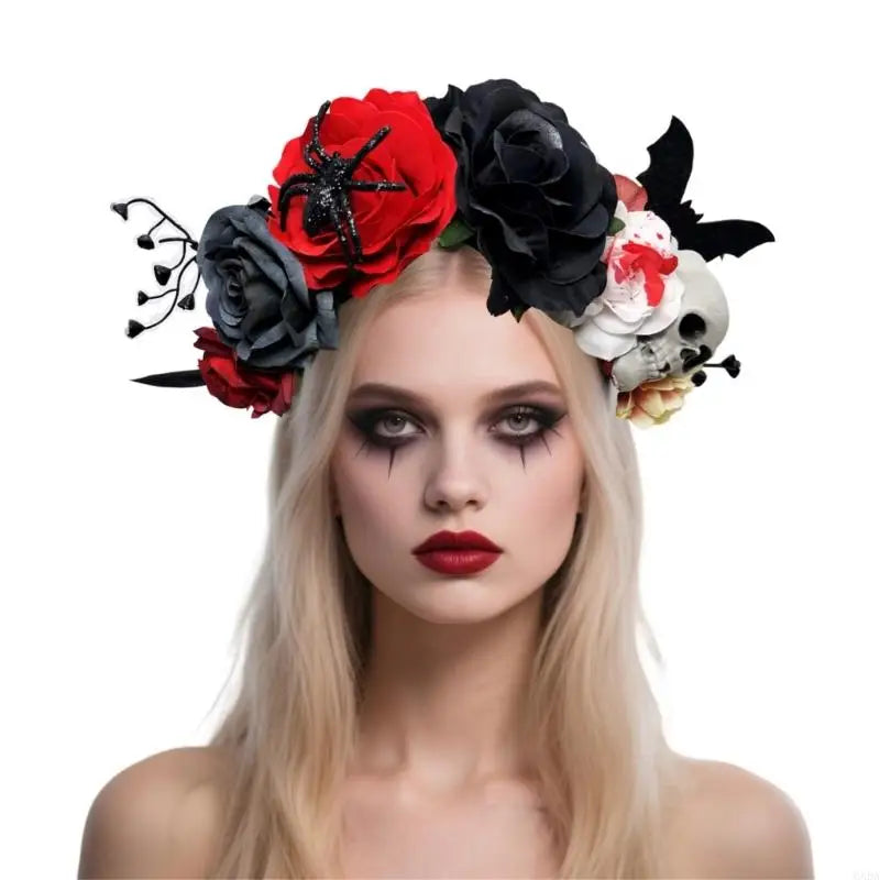 Skull Bat Roses Halloween Theme Flower Hairband