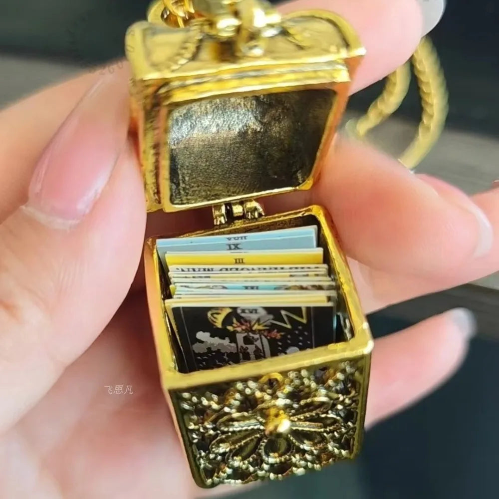 Cage Pendant Necklace with 22 Major Arcana Mini Tarot Cards