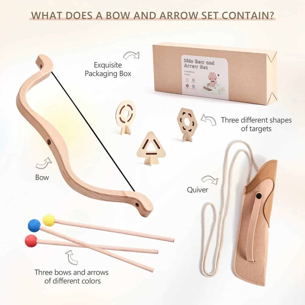 Bow and Arrow Toy Archery Set for Children Montessori Wooden Outdoor Toys Fine Motor Skills