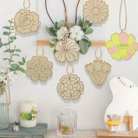 24Pcs Wooden Flower Head Hanging Ornaments For Decorations and Gifts DIY Wood Craft Project