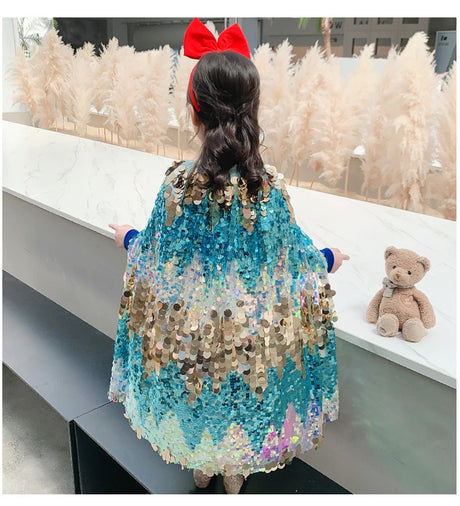 Shiny Rainbow Sequin Cloak Halloween Children's Dress Up Cape