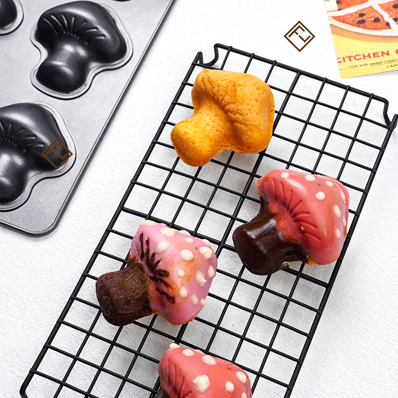 Mushroom Shape Cake Pan 6-Cavity Non-stick Heavy Carbon Steel Cookies Jelly Molds Chocolate Madeleine Pastry Molds Baking Supplies