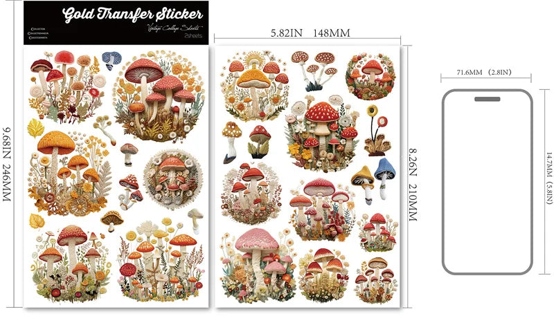 2 Sheet RUB ON Crystal Mushroom Stickers Junk Journal Craft Transfer Stickers DIY Scrapbooking Stickers