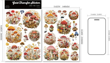 2 Sheet RUB ON Crystal Mushroom Stickers Junk Journal Craft Transfer Stickers DIY Scrapbooking Stickers