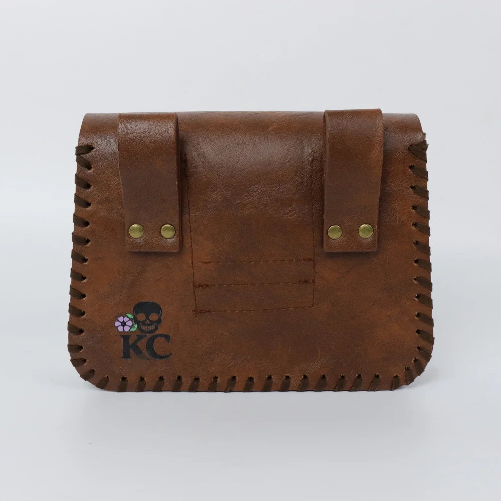 Red Mushroom Print PU Waist Bag Medieval Renaissance Distressed Faux Leather Flip Coin Belt Pouch