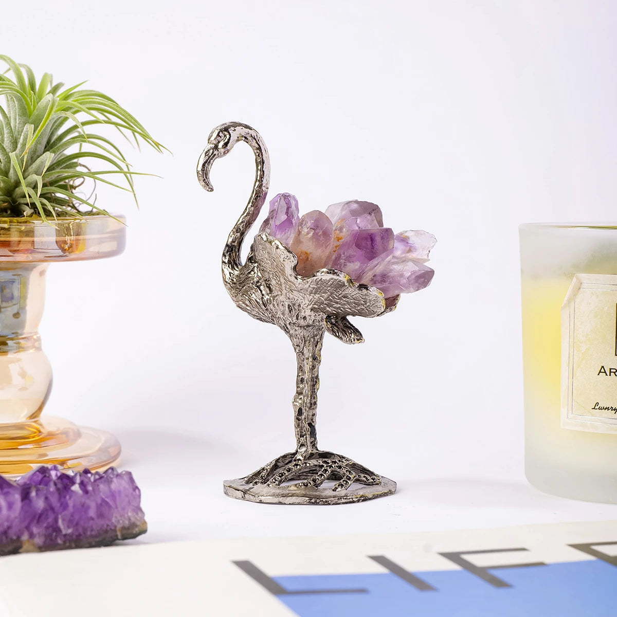 Natural Crystal Amethyst Citrine Flamingo Home Decor