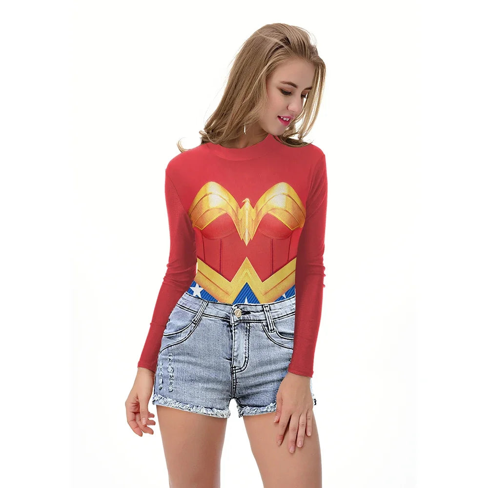 Silver or Gold Wonder Woman Long Sleeve One Piece Swimsuits Beach Bodies