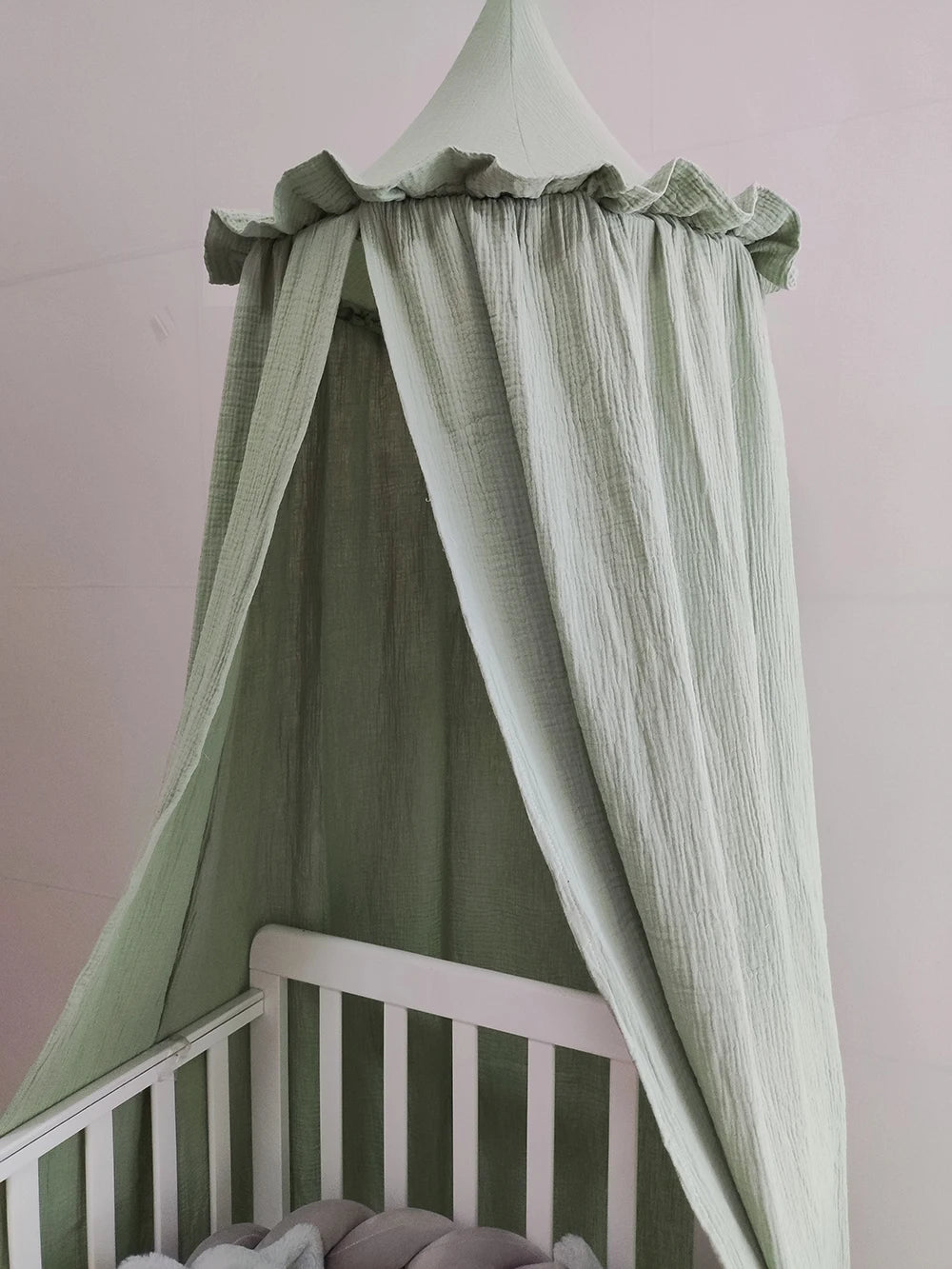 Muslin Cotton Hanging Canopy with Frills Bed Baldachin for Kids Room