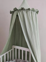 Muslin Cotton Hanging Canopy with Frills Bed Baldachin for Kids Room