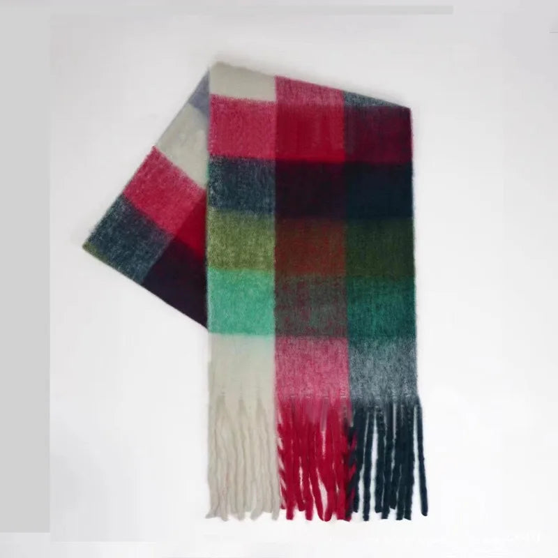 Colour Blocks Autumn Winter Plaid Scarves Imitation Cashmere Mohair
