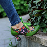Sarah's Genuine Leather Green Pumps Heels Ribbon Lace Tie Shoes