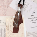 Dark Academia Jabot Plaid Short Necktie Rhinestone Brooch Pearl Chain