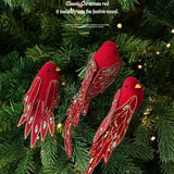 Set of Three Handmade Glitter Finish Christmas Tree Bird Decoration