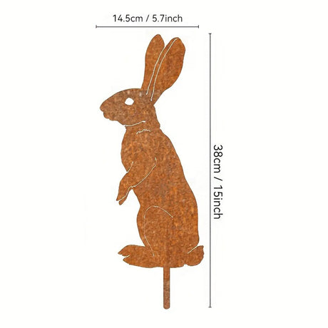 Rustic Metal Rabbit Garden Stake Rusty Bunny Silhouette