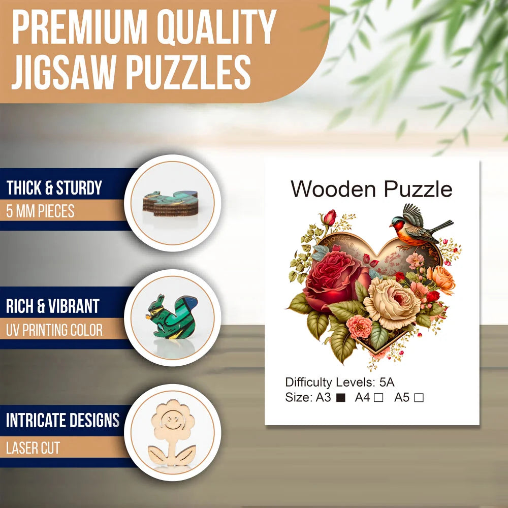 Rose Heart Wooden Jigsaw Puzzle Irregular Animal Shaped Pieces