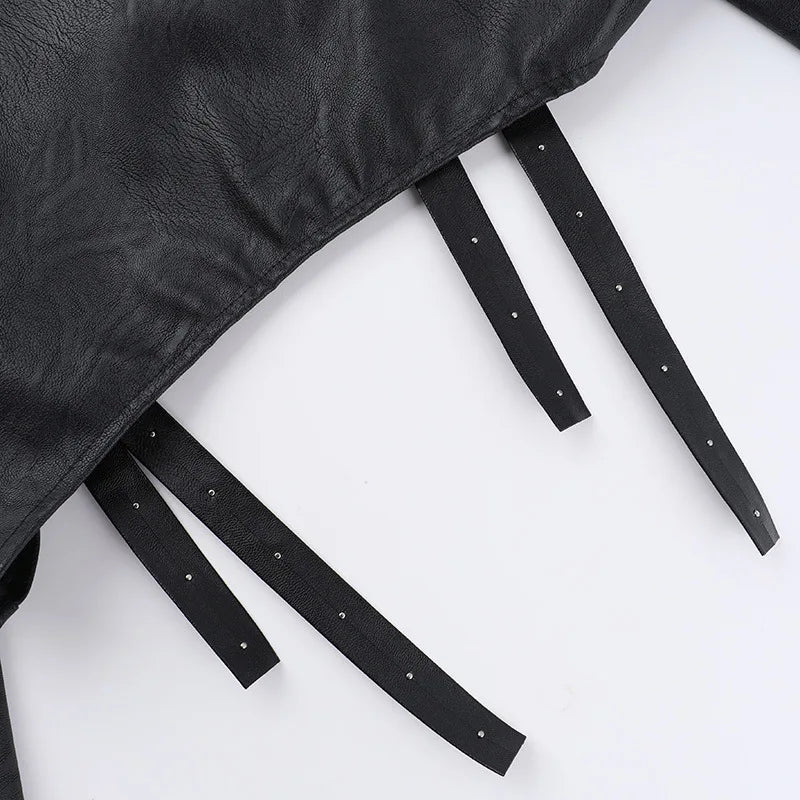 Women's Punk Crop Jacket PU Leather Cosplay Jacket Rivet Strap Gothic Streetwear Top