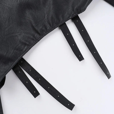 Women's Punk Crop Jacket PU Leather Cosplay Jacket Rivet Strap Gothic Streetwear Top