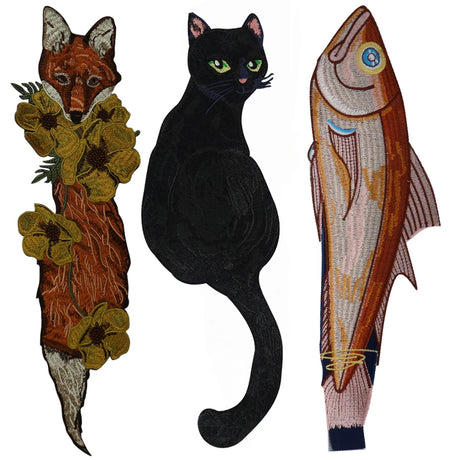Embroidered Animal Patches Fox Black Cat Fish DIY Sew Craft