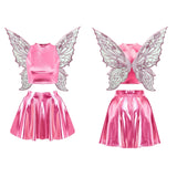 Festival Fairy Cosplay Costume Sleeveless Crop Top, High Waist Flared Skirt And Butterfly Wings Set