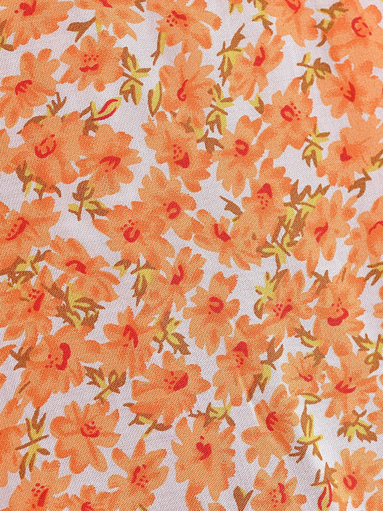 Tangerine Boho Floral Kimono Wrap Top