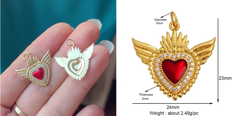 Red and Gold Sacred Heart Charms 18K Gold Plated for Jewellery Making