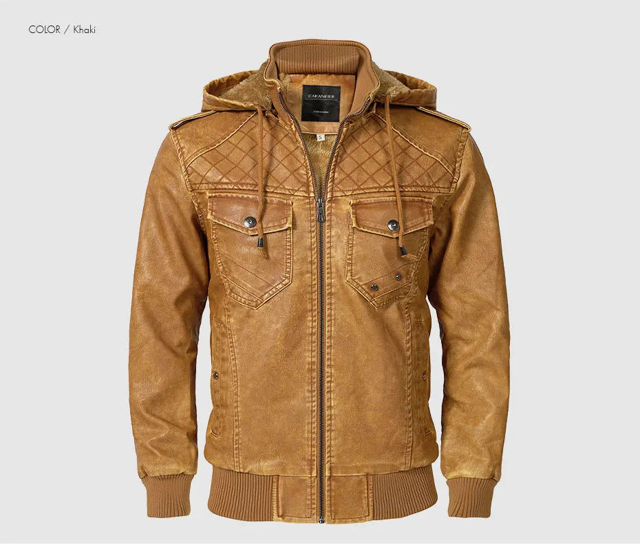 Woodsman PU Leather Jacket Cashmere Fleece Lined Hoodies