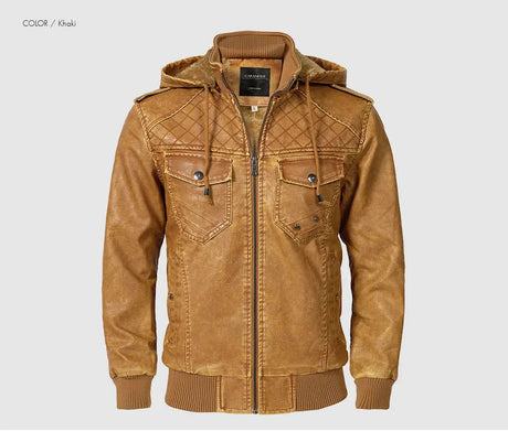 Woodsman PU Leather Jacket Cashmere Fleece Lined Hoodies