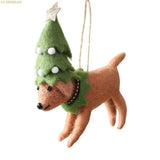 Wool Felt Christmas Dog Lightweight Handmade Xmas Tree Hanging Ornament