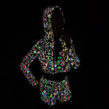 Reflective Mushroom Print Shorts Cropped Hoodie