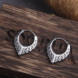 Viking V Tendrils Stainless Steel Huggie Hoop Earrings for Men with Wooden Box