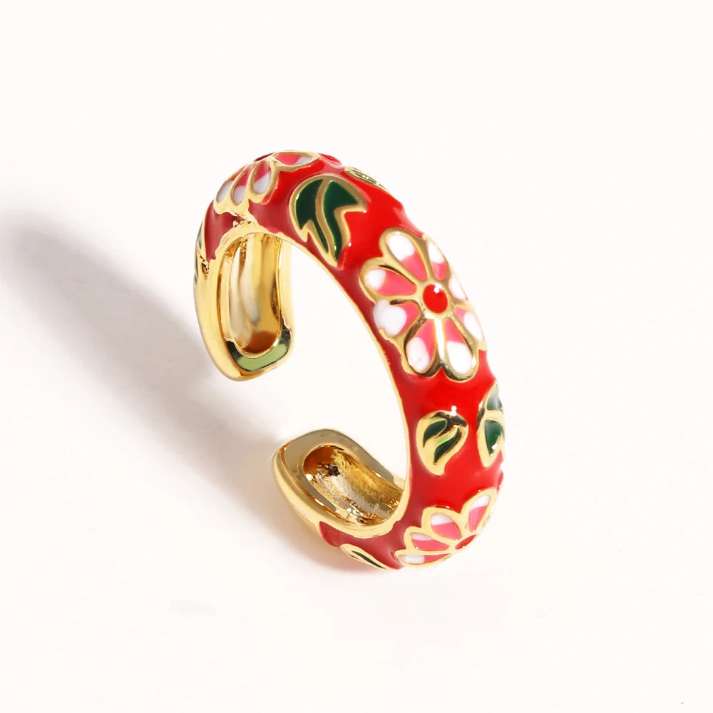 Vintage Boho Colourful Enamel Flower Rings