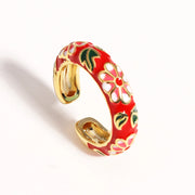 Vintage Boho Colourful Enamel Flower Rings