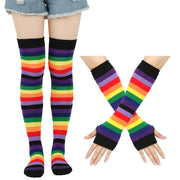 Rainbow Brite Striped Socks and Arm Warmer Gloves