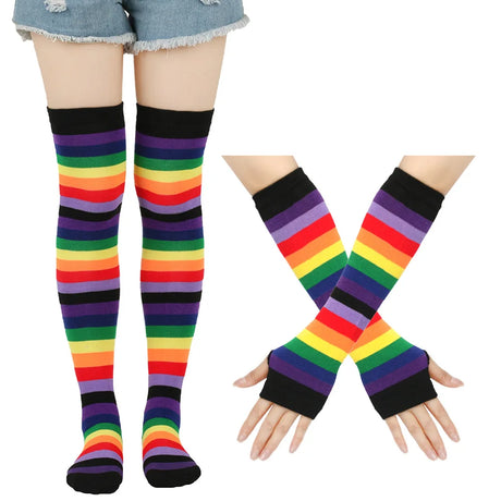 Rainbow Brite Striped Socks and Arm Warmer Gloves