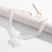 Chunky Acrylic Heart Pendant Beaded Choker Necklaces
