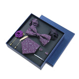 Men's 8pcs Tie Set Wedding Cravat Silk Bowtie Pocket Square Cufflinks Brooch Box Set Gifts For Men