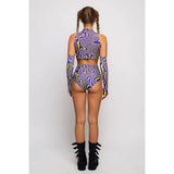 Roller Derby Performance Outfit Women High Neck Crop Set Rave Party Clubwear Printed Bodycon Set
