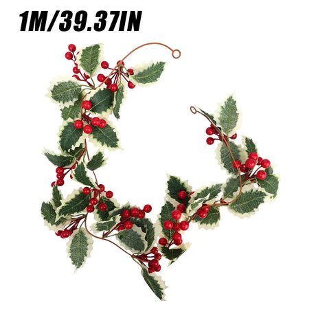 Christmas Garland Artificial Red Holly Berry Vine Xmas Tree Hanging Decoration