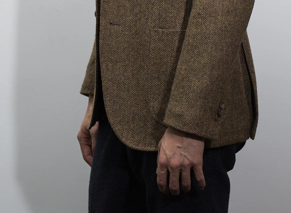 Mens British Herringbone Tweed Wool Suit Jacket
