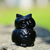 Natural Obsidian Owl Figurine Hand-Carved Stone Statue Decor Ornament Gift Idea