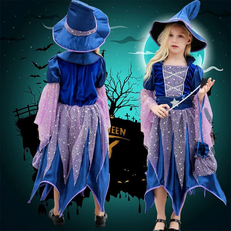 Halloween Witch Costume Dress Sets Bag Hat Wand