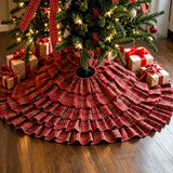 90cm Scottish Christmas Plaid Tree Skirt Ruffle Cake Style
