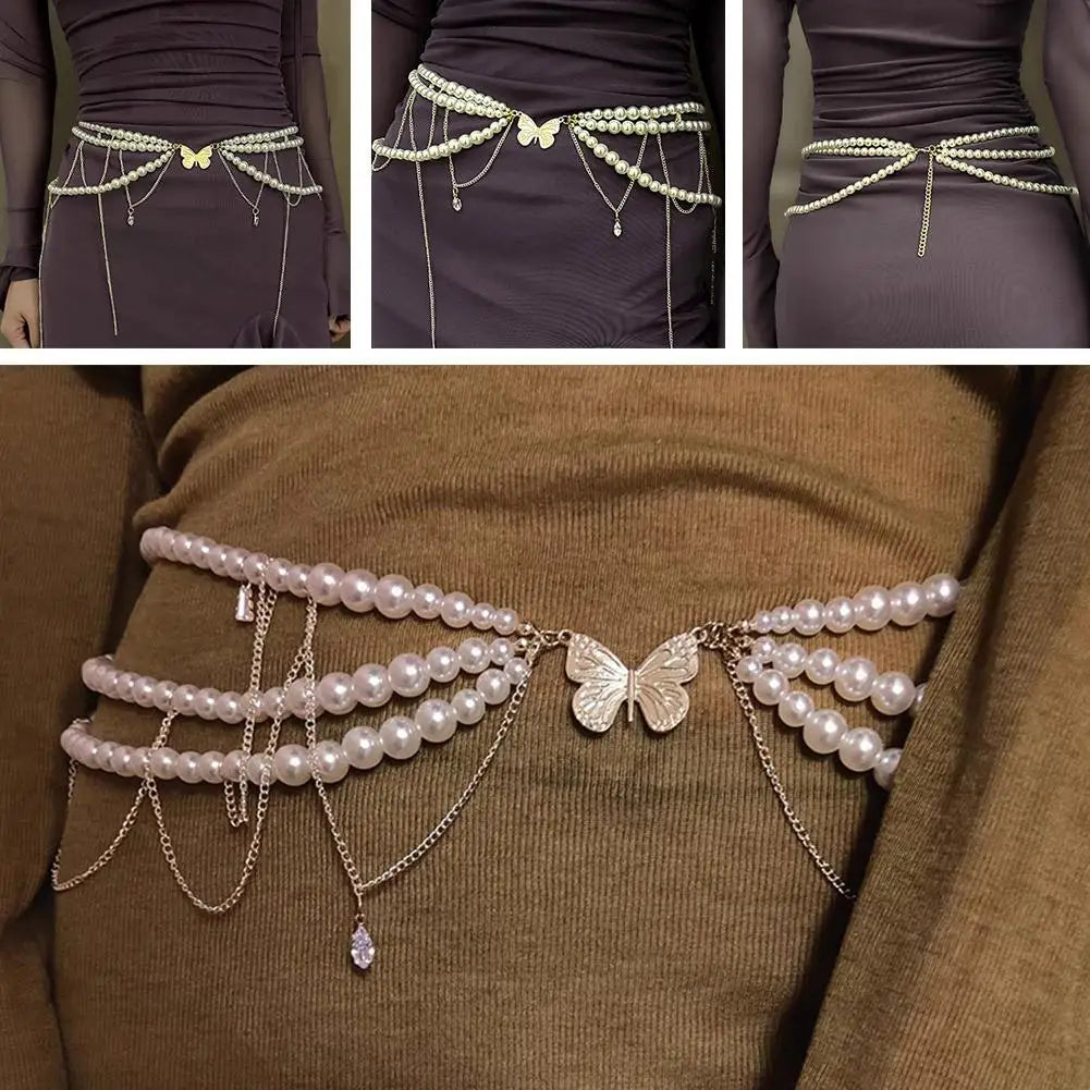 Multilayer Pearl Waist Chain Belt Body Jewellery