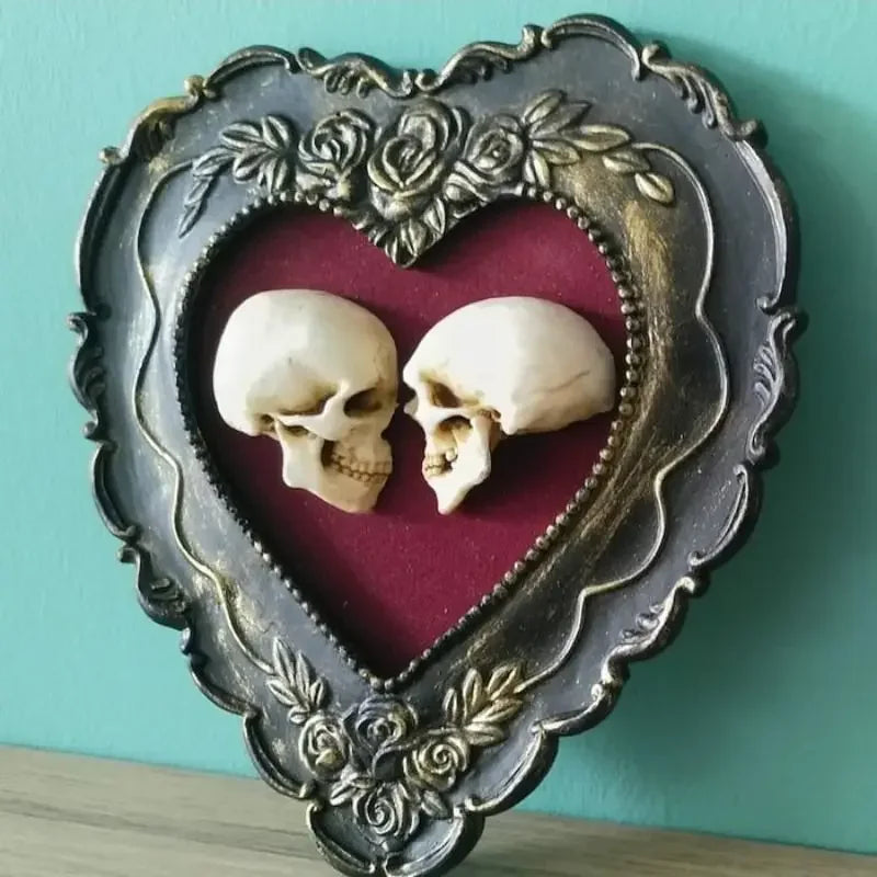 Framed Miniature Lover Skulls Resin Dark Academia Wall Art