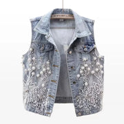 Lace Beaded Denim Vest