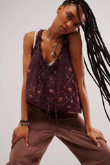 Pip's Summer Cotton Camis Crop Tops Boho Spliced Lace Tank Tops