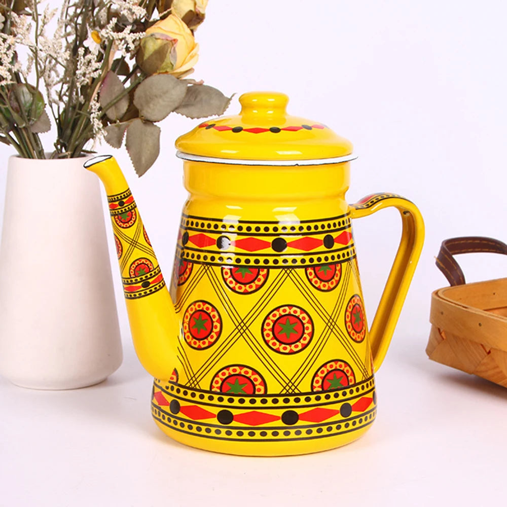 1.5L Enamel Coffee Pot Gooseneck Spout Stovetop Tea Kettle